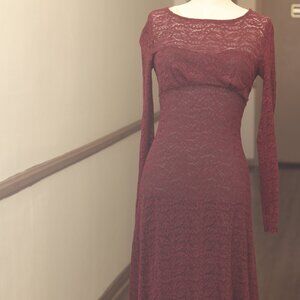 Sm Her. Holly Elizabeth Rice Brown Figure Hugging Fit & FlareStretch Lace Dress